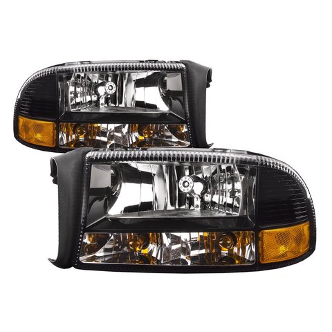 DEPO Black Housing Headlights Amber Corners 97-04 Dakota,Durango